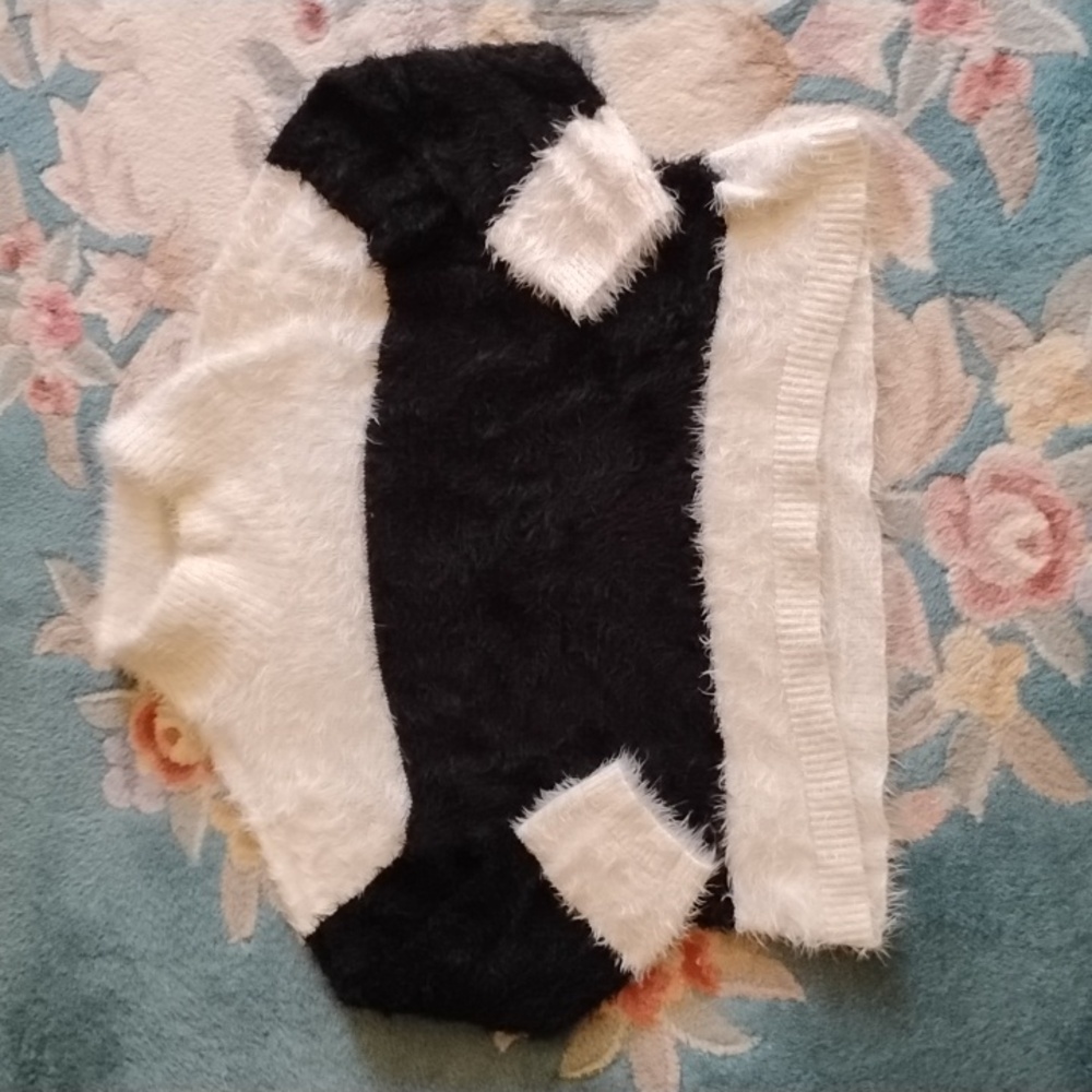 Vince Camuto Black & White Colorblock Eyelash Turtleneck Pullover Sweater Medium
